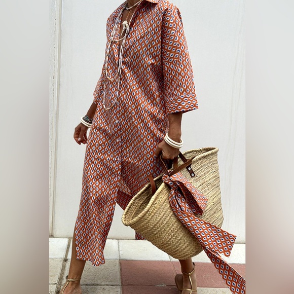 Minimalist Tied Button Up Three-Quarter Sleeve Dress - Picture 12 of 14